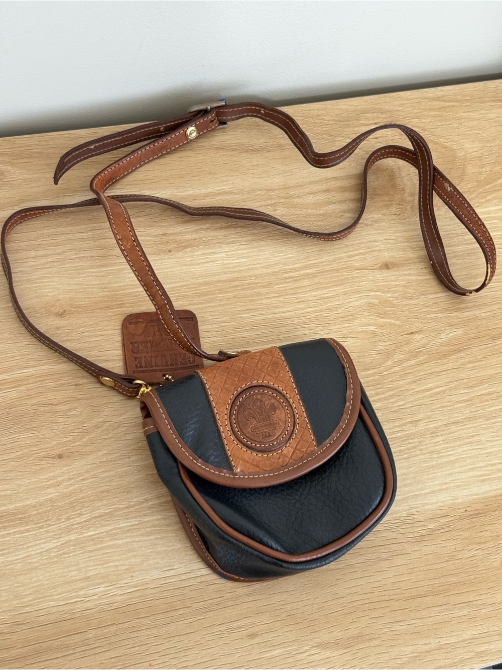 Vintage Style Blue & Brown Crossbody Bag